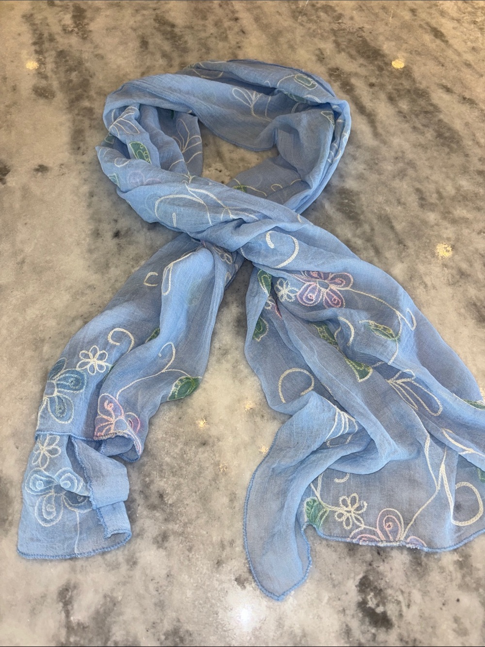pashmina Light Blue Floral Embroidered Scarf